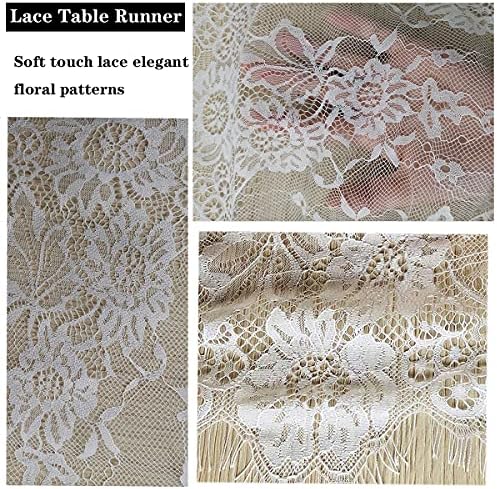HDFSP 120x14in White Lace Table Runner, Runner de mesa Boho vintage com Floral for Chair Sash, Rustic Rustic Runner