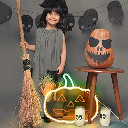 Halloween Pumpkin LED Néon Sign 13.8x12 - laranja e verde lindo halloween halloween abóbora sala de luz decoração de parede de parede