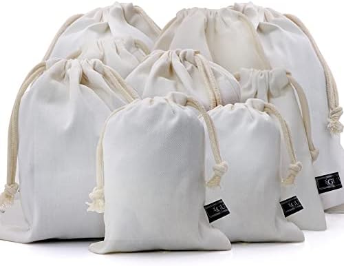 Pacote de algodão de algodão de 9 do tamanho da mistura com sacolas de cordas para suprimentos para suprimentos domésticos
