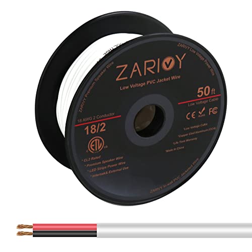 Zarivy 50 pés 18 condutores 2 condutores fios pretos vermelhos com jaqueta branca cl2 resistente ao fogo, 18awg conexão