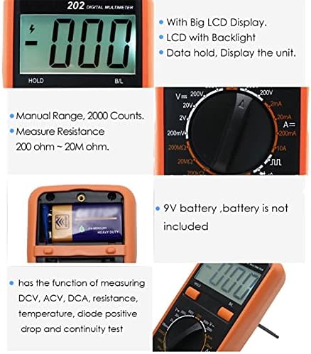 ZYZMH LCD Multímetro digital 2000 Contagens de tensão AC DC Diodo Testador de corrente de corrente com luz Back