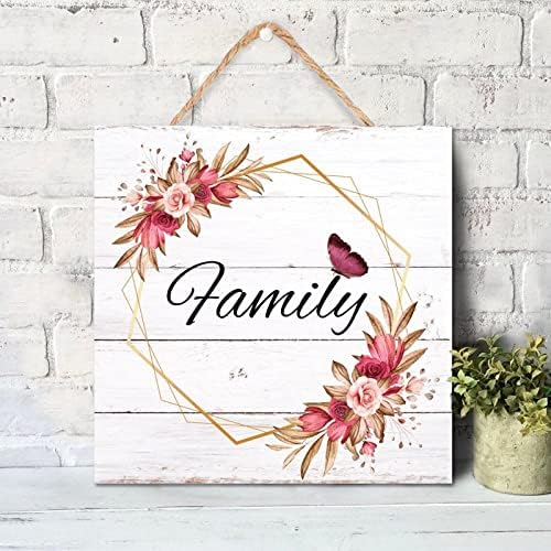 Family Wood Sign 12x12in Watercolor Floral Wreath Wood Wall Decorações de incentivo IDEA DE IDEA DE DECORAÇÃO DE WALL Decoração