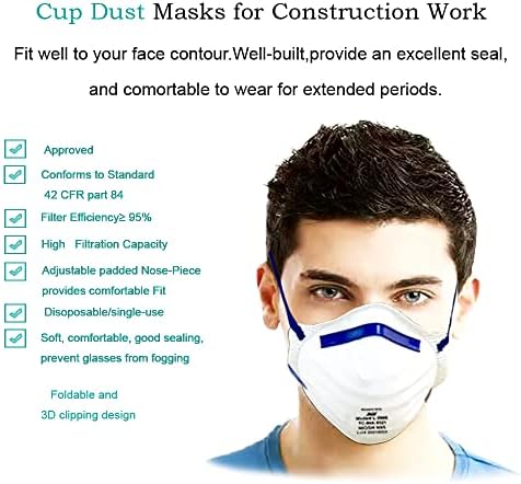 Rilelam L-288S Máscara de poeira Correia máscaras de construção de grama com filtro de 3 dobras para partículas de poeira acima de 95%