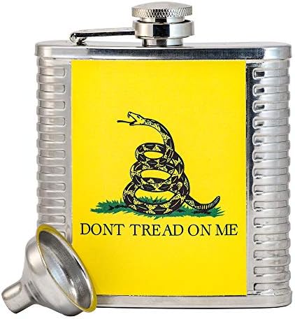 Perfect Pregame Não pise em mim o Flask - Awesome Stainless Aço Aço Anterior 6 oz com bandeira Gadsden e couro falso