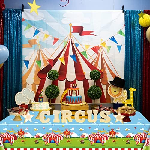 Toas de mesa de tema de circo de pacote de embalagem, 51x87 '' carnaval de tampa de mesa retângulo descartável de carnaval,