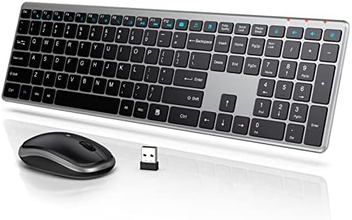 Teclado e mouse sem fio, teclado silencioso ultra fino com teclas responsivas e de baixo perfil, ângulo de inclinação, modo de