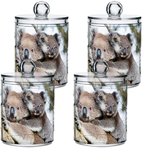 Yyzzh Austrália Baby Koala Bear e Mom 4 Pack Pack Qtip Dispenser para algodão Swab Ball Round Pads Floss 10 oz Jarço