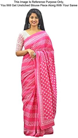 Saree de algodão feminino indiano peegli Sanganeri, conjunto impresso de 4 sari com a blusa