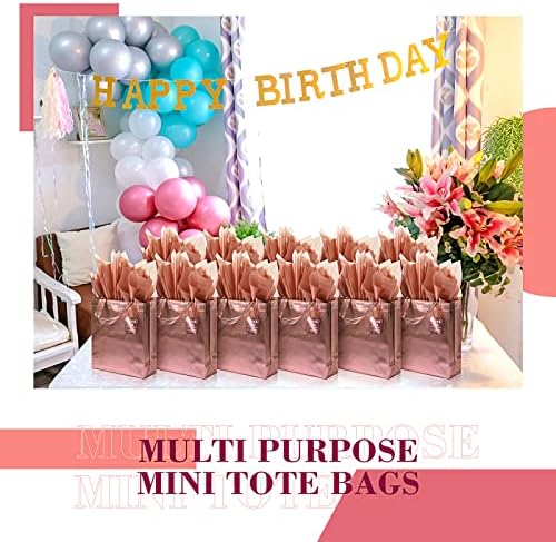 24 PCs Bolsas de presente de ouro rosa de ouro rosa sacolas de presente reutilizáveis ​​não tecidas com manuseio de guloseimas de festa