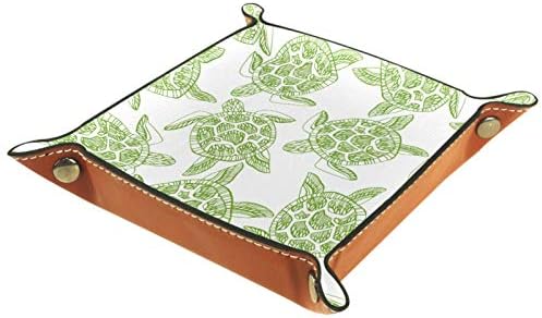 Green Sketch Turtle Pattern Organizer Office Microfiber Couro Bandeja de armazenamento prático para carteiras Chaves e equipamentos
