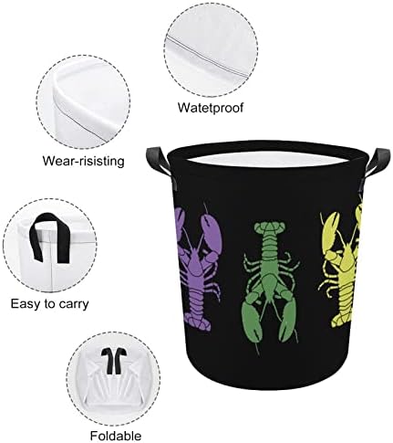 Mardi Gras Craw Fish Laundry Basket Horty Saco de lavagem Bin Storage Bag Collapsível Alto com alças