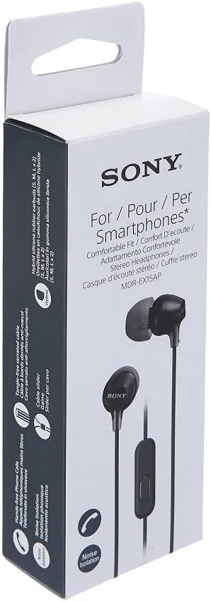 Fones de ouvido Sony MDR -EX15AP com microfone e controle de smartphone - preto