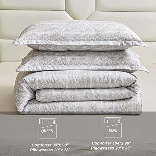 Conjunto de edredom de Drucon Boho Rainha 3 Peças Boho Consolador geométrico Soft Flocking Microfiber Bedding para toda a temporada