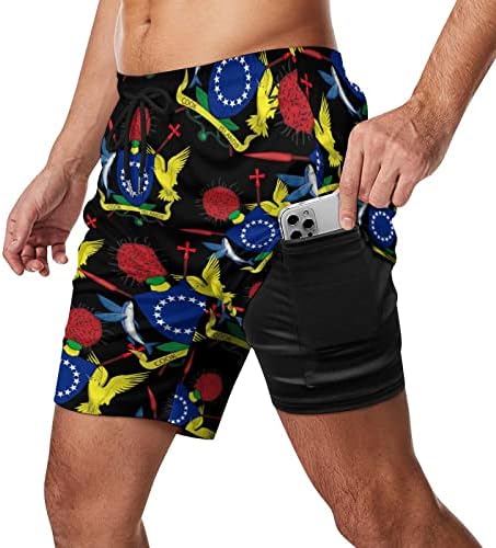 Coloque os braços das ilhas de cozinheira masculinas com troncos de natação com revestimento de compressão 2 em 1 shorts de