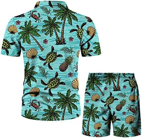 Trechsuits de 2 peças Conjunto casual de sela primavera verão praia casual casual abotoado camisa de manga curta impressa