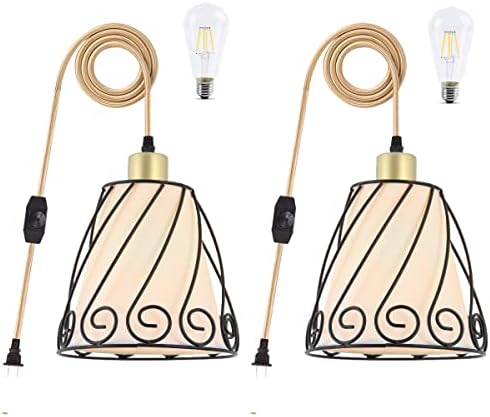 2Pack Plug in Pinging Light, lâmpadas pretas penduradas que se conectam à fazenda de parede, Cordão leve de 16,4 pés