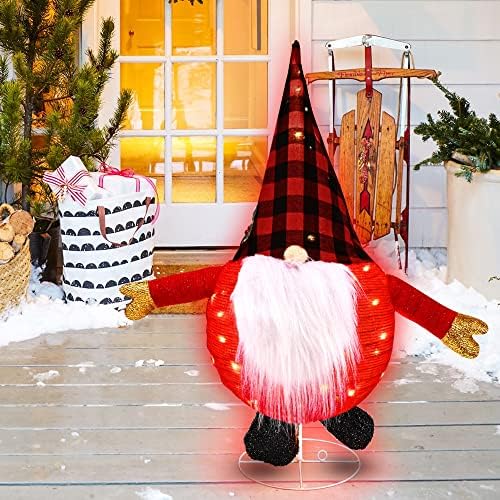 Kemooie 2 pés iluminados Gnome Coloques decorações de Natal, Gnome de jardim pop-up pré-iluminado com luzes LED de LED de férias para