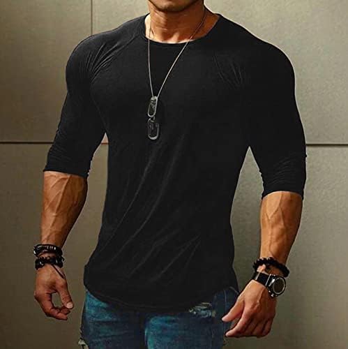 2023 Nova primavera e verão novo casual sólido de pescoço redondo de manga comprida camiseta slim fit jovens camiseta masculina