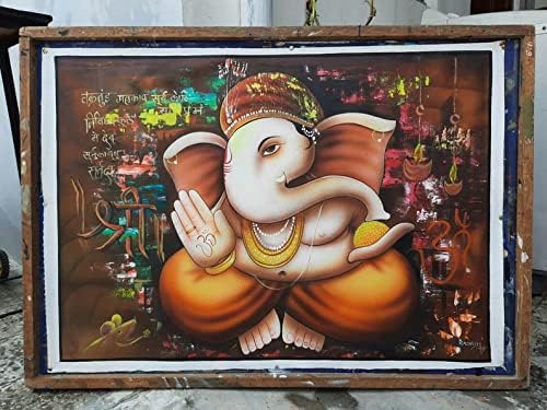 Resumo Ganesha Pintura Ganesha acrílico na tela Pintura Lord Ganesh Ji Decoração de parede Pintura original para decoração