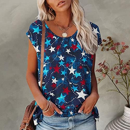 Camisas patrióticas para mulheres American Bandle T-shirt 2023 EUA Independência Blusa Drop ombro Férias de verão Tops