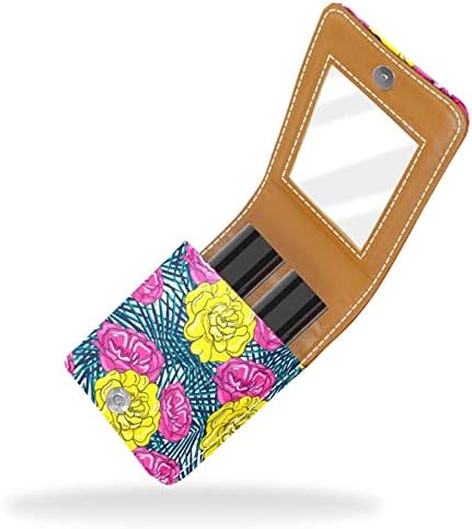 Flores coloridas Bomjço Batom Case Lipstick Box Solder com espelho, bolsa de brilho labial portátil de viagem, kit