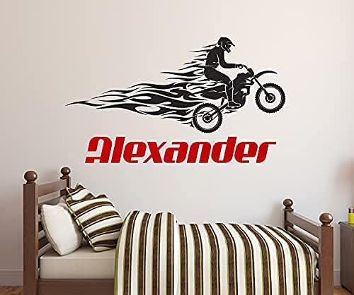 Nome de bicicleta personalizado Decalque de parede - decalques de parede de motocross - Motor Bike Wall Art Kids Art Art Mural