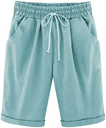 Shorts bermudas de linho feminino, cintura elástica calça curta shorts de verão casual para mulheres calças de lounge sólidas trilhas