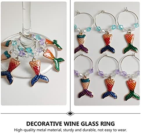 Decoração de casamento 6pcs Rail de peixe Mermaid Wine Charms Wine Charm Rings Wine Wine Glass Charms Glass Sereia Presente Ornamentos