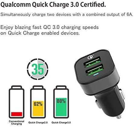 Arcanite AKCC-236 Quick Charge 3.0, pode carregar 2 portas simultaneamente, suporta dispositivos iPhone/iPad/xperia/Android