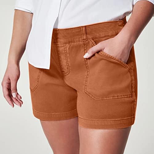 Shorts de carga feminina de Zlovhe, bolsos laterais de sarja macia feminina de alongamento
