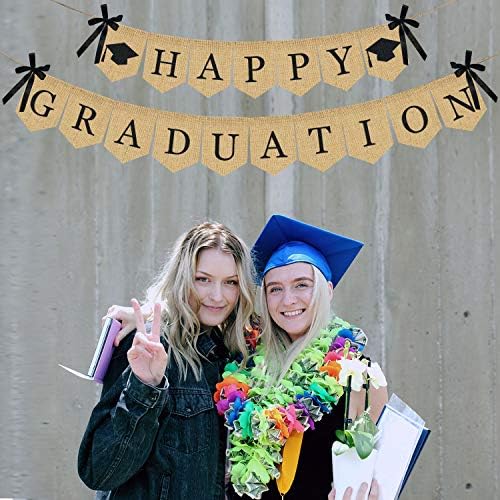 Banner de graduação feliz de serote | Decorações de graduação vintage rústicas | Perfeito para a festa de formatura Supplies 2023