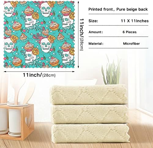 Sinestour Skull Cupcake Kitchen Plangths Set Toalhas laváveis ​​de prato absorvente panos de limpeza reutilizáveis ​​trapos