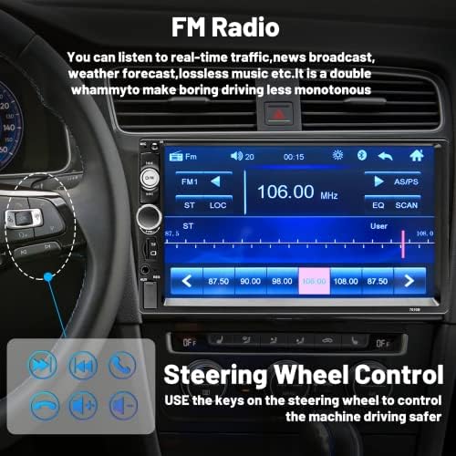 Double Din Car Radio Receiver de 7 polegadas Tela de toque Bluetooth estéreo com link de espelho para câmera de backup Android/iOS, cartão FM/USB/AUX/TF