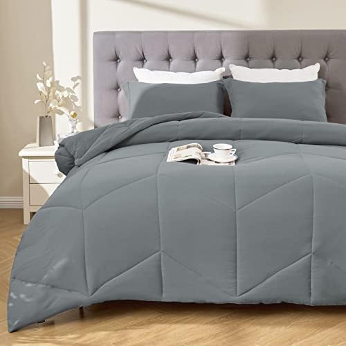 Conjunto de edredom de King Mym California - Grey Bedding Comperter Desenta de microfibra super macia 3 PCs, durante