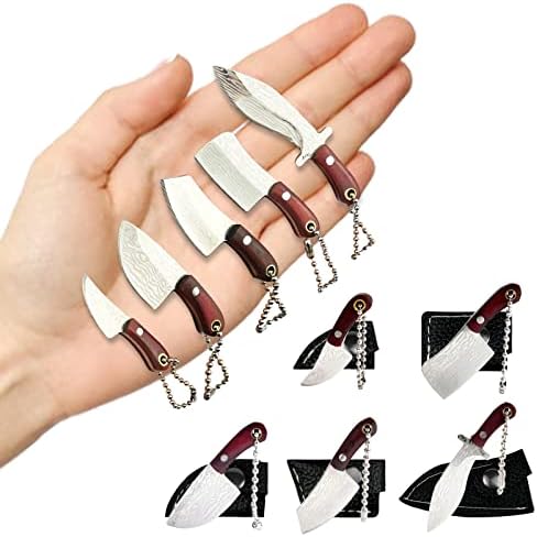 Fanjurney Mini Damasco Pocket Knife Set Chef Tiny Kichain Kichain Small Knife for Opener Package Box Cutter 5pcs