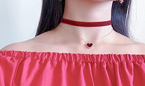 Colar de coração MOMOCAT Colar de colar de gargantilha vermelha ajustável para mulheres e meninas colar de veludo