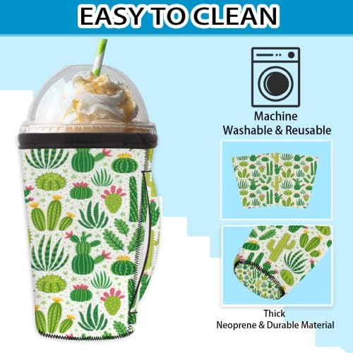 Cartoon Cactus reutilizável cafeteira gelada com manga de neoprene para refrigerante, café com leite, chá, bebidas, cerveja
