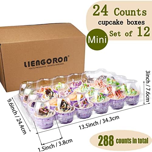 LienGoron 24Count x 12pack Mini dúzia de cupcakes Cupcake Boxes Cupcakes Recipientes 24Counts transportadoras de cupcakes com tampa