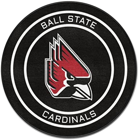 Fanmats 18698 Ball State Cardinals Hockey Puck em forma de tapete - 27in. Diâmetro, design de disco de hóquei, tapete de sotaque