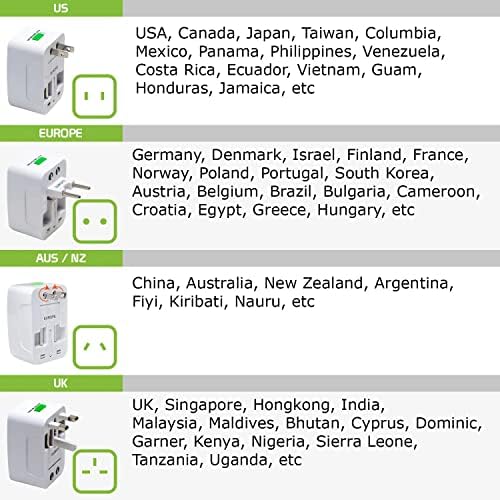 Viagem USB Plus International Power Adapter Compatível com a Samsung SM-T230 para poder mundial para 3 dispositivos USB TypeC,