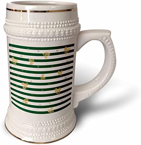 3drose natal padrão de verde, linhas brancas, azevinho amarelo. - 22 onças de caneca