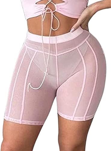 Aihuajie Sexy Sheer Mesh Biker Shorts Cintura alta Veja através de perneiras curtas magras para mulheres