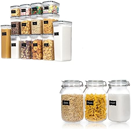 Chefstory 14 PCs Aeronaves de armazenamento de alimentos Conjunto e 3 PCs 50 oz de frascos de vidro aéreo com tampas