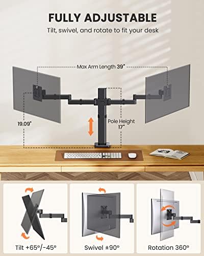 Ergear Dual Monitor Stand Para tela de 17 a 32 polegadas, projeto de ajuste de múltiplos ângulo de monitor duplo