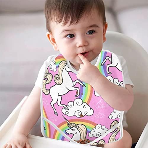 McHiver Unicorn Rainbow Cloud Baby Bibs para menino infantil Menina Impermeável Avental de Matêndio com comida Cather Ajuste
