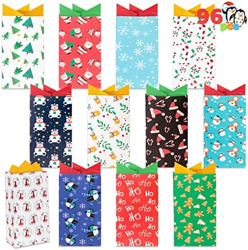 Joyin 96 PCs Bolsas de Goody de Natal com 12 Designs Sacos de Presente de Goodie de Xmas para suprimentos de festa de