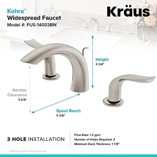 KRAUS Free Spot Duas alça de 8 polegadas Torneira de banheiro generalizada com dreno de haste de elevador, níquel de níquel escovado