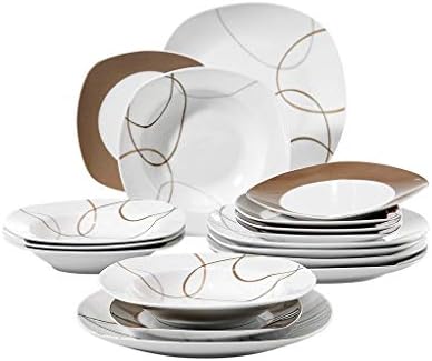 PDGJG de 18 peças de porcelana cerâmica Placas de jantar de cozinha conjunto de mesa com prato de jantar, prato de sobremesa, placa