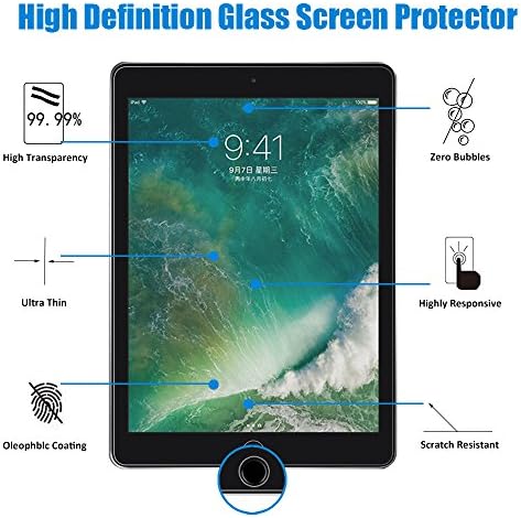 Protetor de tela Jusney para iPad Air 9,7 polegadas, filme de vidro temperado iPad Air 1, iPad Air 2, 6/5th Gen, 2017/2018, iPad Pro