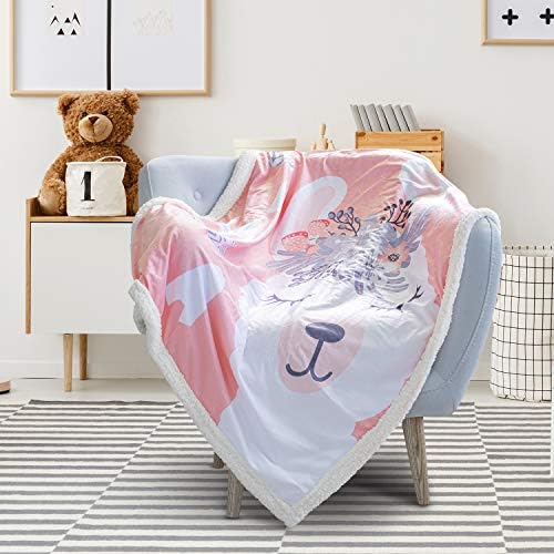 Cobertor de bebê para meninas e meninos - lhama rosa 40 ”x50” - estampa de animal - lã premium minky com arremesso de sherpa